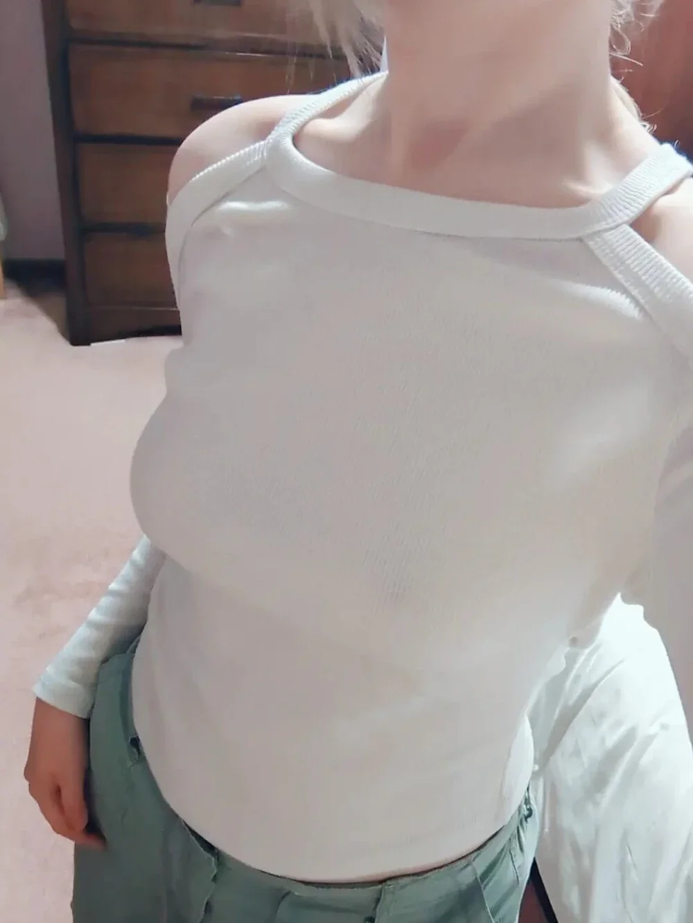White Women's Cold-Shoulder Long Sleeve Top